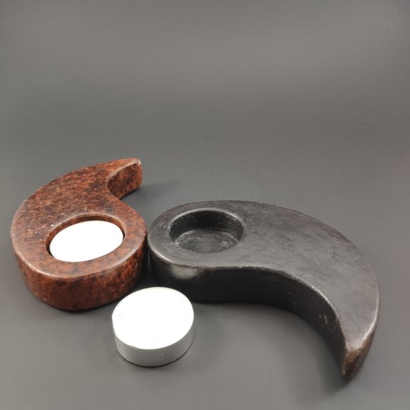 Yin Yang Soapstone Tealight Holders Vintage - Picture 4 of 6